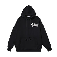 OW tape printed pattern pullover hooded sweater