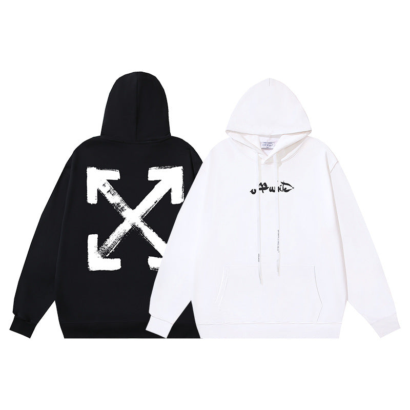 OW Hand-Painted Arrow Pattern Printed Hooded Sweatshirt