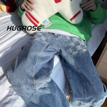 Men Jeans Checkered Vintage Jeans Men's Loose Straight Oversize Trousers