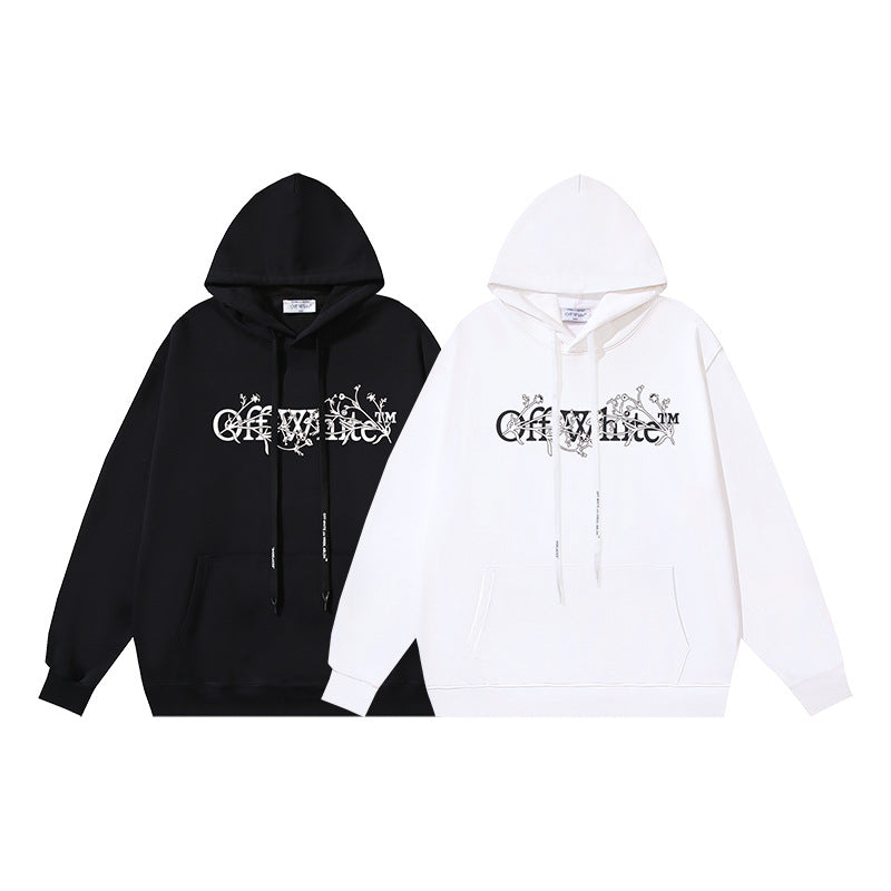 OW floral logo pattern print hooded sweater