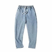Men Jeans Vintage Light Color Elastic Waist Jeans Straight Wide Pants