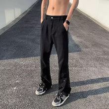 Men Jeans Slim Fit Bootcut Trousers Slit Pants
