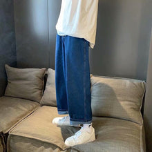 Men Jeans Vintage Light Color Elastic Waist Jeans Straight Wide Pants