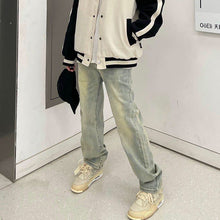 Men Jeans Loose Washed-out Old Straight-Leg Pants
