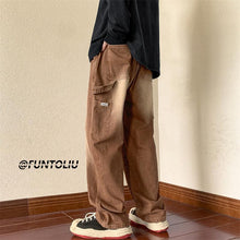 Men Jeans Vintage Brown Jeans Men's Autumn Loose Straight Wide Leg Pants