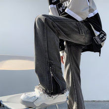 Men Jeans Oversize Zipper Jeans Summer Slim-Fit Micro Flared Pants