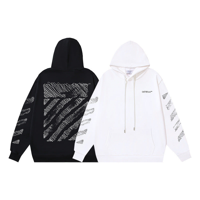 OW stylus oblique stripe print pullover hooded sweater