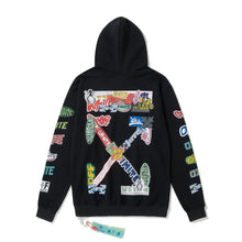 Off White hoodie Slogan Cartoon Arrow Pattern Pullover Hood