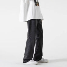 Men Jeans Retro Washed Jeans Men's Loose Straight Bootleg Pants