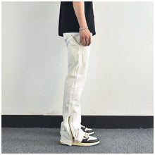 Men Jeans Zipper Slit Slightly Flared Casual Pants Loose Cargo Pants