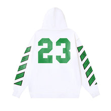 OW 23 numeric letter print patterned hooded sweatshirt