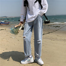 Men Jeans Ripped Jeans Men's Summer Vintage Straight Loose Wide Leg Pants