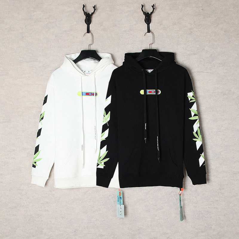 Off White hoodie embroidered plant leaf arrow hooded