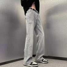 Men Jeans Straight Oversize Summer Slightly Flared Wide Leg Pants