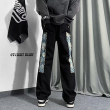 Men Jeans Patchwork Stitching Jeans Loose Straight Trousers