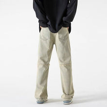 Men Jeans Retro Washed Jeans Men's Loose Straight Bootleg Pants