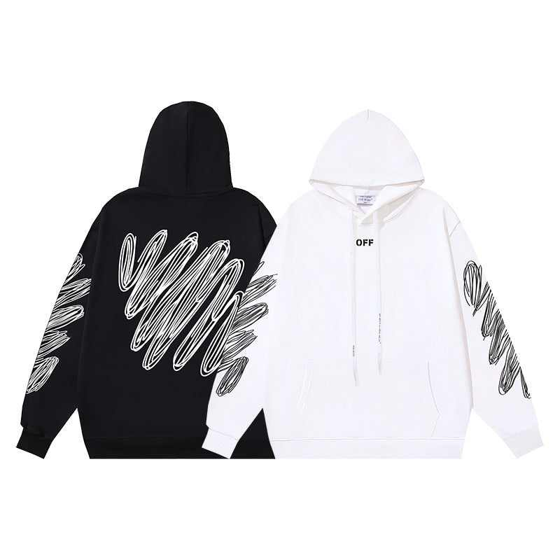 OW diagonal striped wavy line print hooded sweater