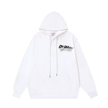 OW tape printed pattern pullover hooded sweater