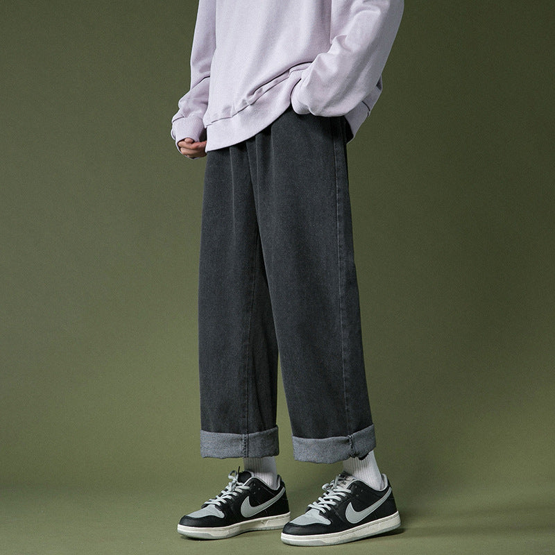 Men Jeans Straight Loose Summer Boys Casual Trousers