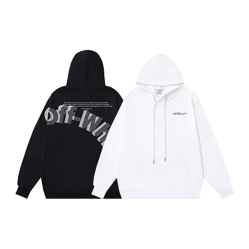 OW oblique LOGO letter print pullover hooded sweater