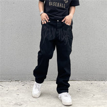 Men Jeans Black Jeans Men's and Women's Vintage Embroidered Straight Loose Jeans
