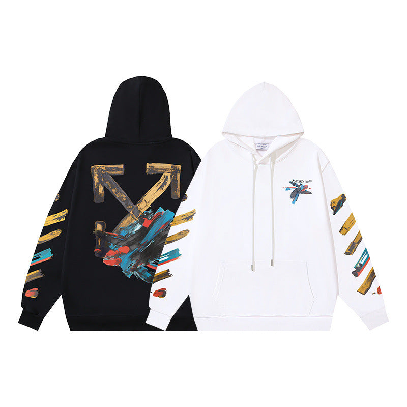 OW graffiti paint print pattern pullover hooded sweater