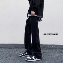 Men Jeans Washed Worn Jeans Men's Straight Loose Flared Pants