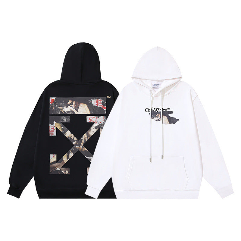 OW oil painting series arrow pattern pullover hooded sweater