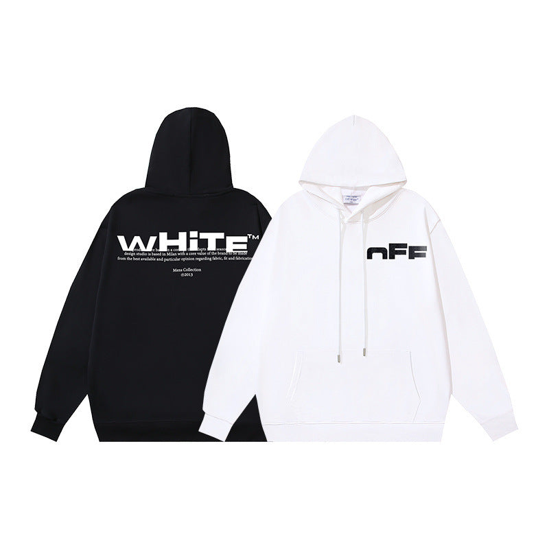 OW incomplete letter print pattern pullover hooded sweater