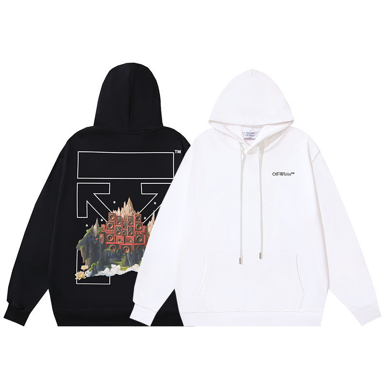 OW audio speaker arrow pattern pullover hooded sweater