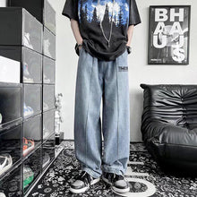 Men Jeans Oversize Autumn Wide Leg Pants Baggy Straight Trousers