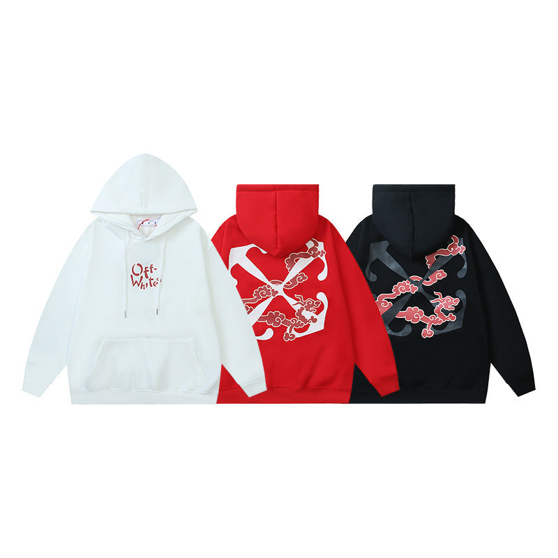 OW auspicious cloud letter arrow pattern hooded sweater