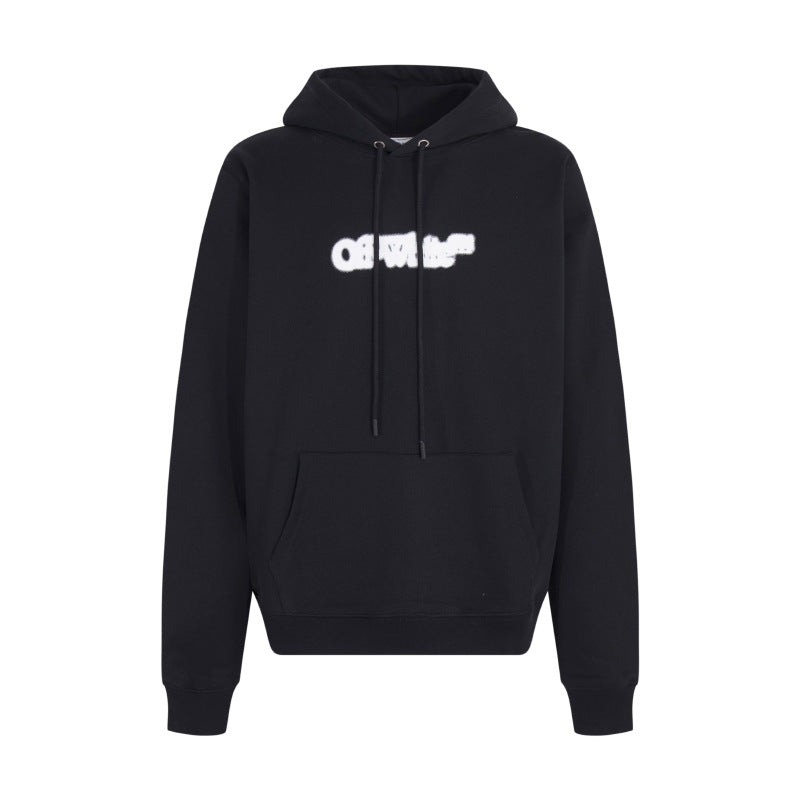 OW letter arrow pattern pullover hooded sweater