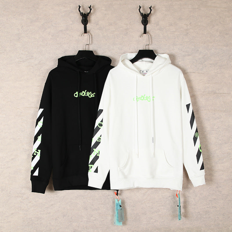 OW fluorescent letter arrow pullover hooded sweater