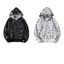 Bathing Ape Bape Hoodie Luminous Starry Sky Two-Hat Cardigan Zipper Velvet Shark