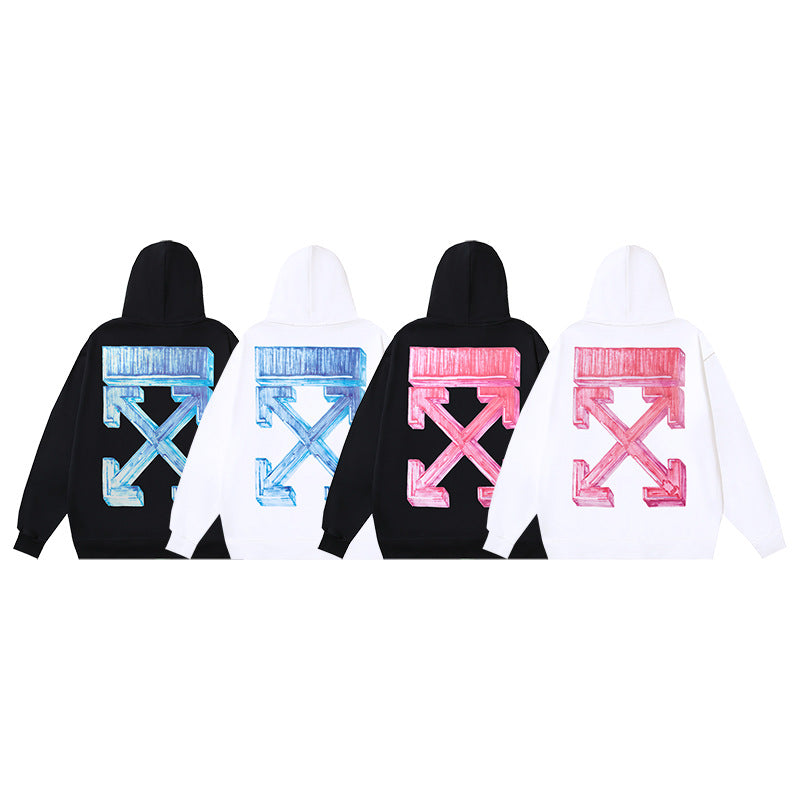 OW three-dimensional square arrow pattern pullover hooded sweater