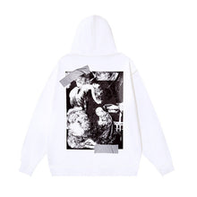 OW tape printed pattern pullover hooded sweater