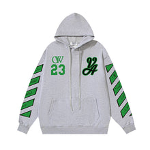 OW 23 numeric letter print patterned hooded sweatshirt