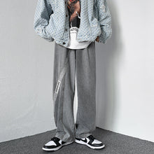 Men Jeans Washed Jeans Men's Casual Trousers Straight Loose Wide Leg Pants