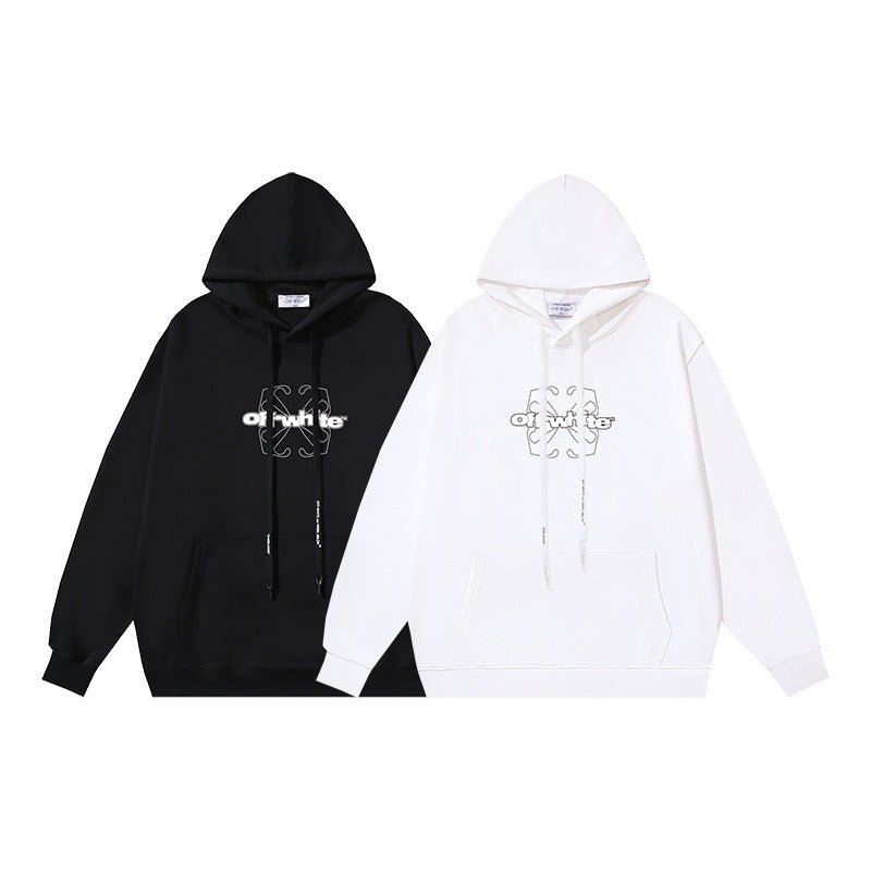 OW hollow arrow pattern print hooded sweater