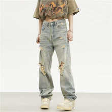 Men Jeans Retro Tattered Jeans Jeans Straight Loose Pants