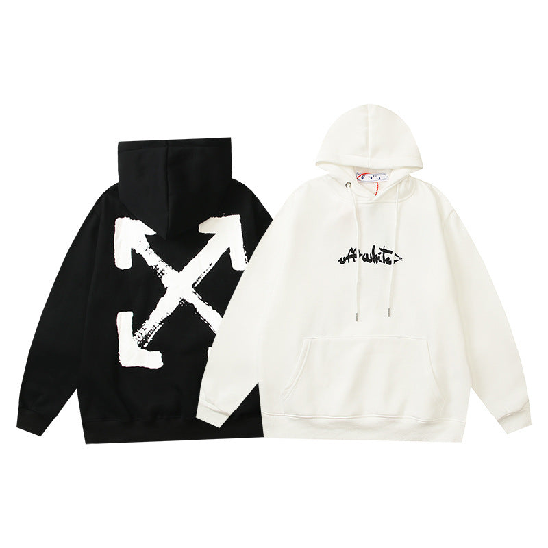 Off White hoodie Cartoon graffiti arrow pattern fleece hoodie