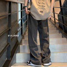 Men Jeans Straight Jeans Men's Spring and Summer Letters Embroidered Wide-Leg Pants