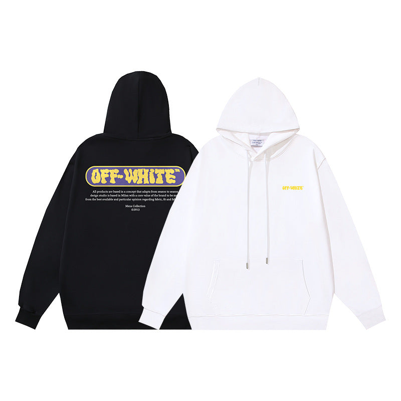 OW letter print pattern pullover hooded sweater