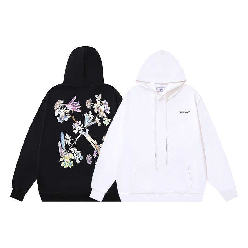 OW plant floral print pattern hooded sweater