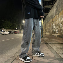 Men Jeans Five-Pointed Star Gray Jeans Men's Loose Straight Wide-Leg Pants Spring and Autumn
