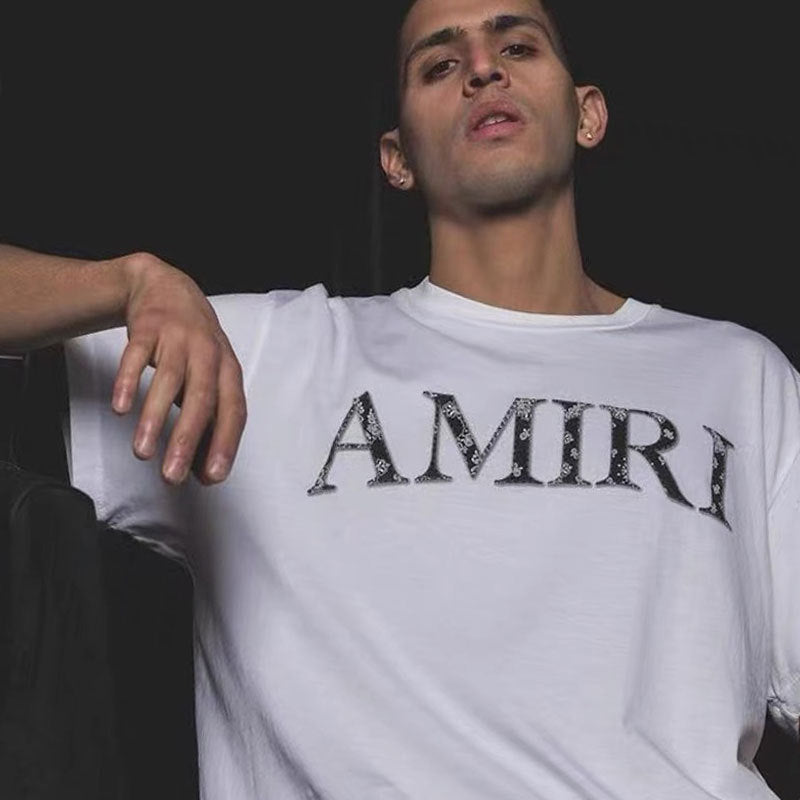 Amiri T Shirt Letter Print Casual Hip Hop round Neck Short Sleeve T-shirt for Men