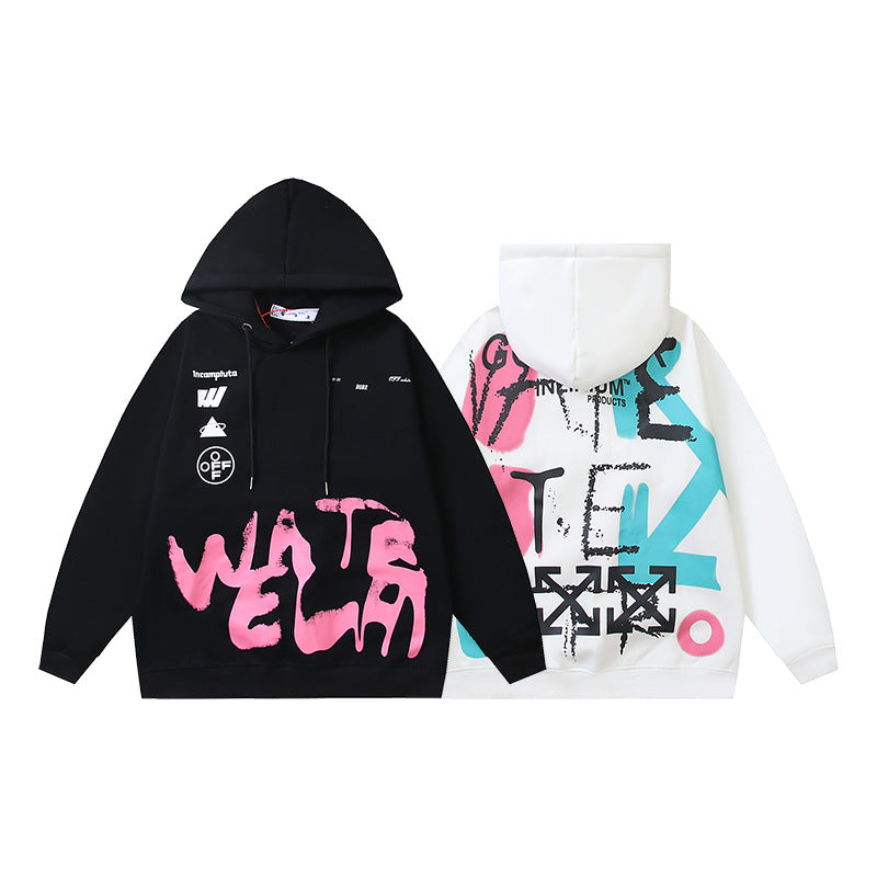 OW Graffiti Letter Arrow Pattern Hooded Sweater
