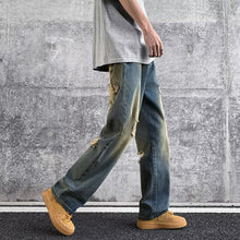 Men Jeans Summer Vintage Vibe Ripped Wide Leg Pants