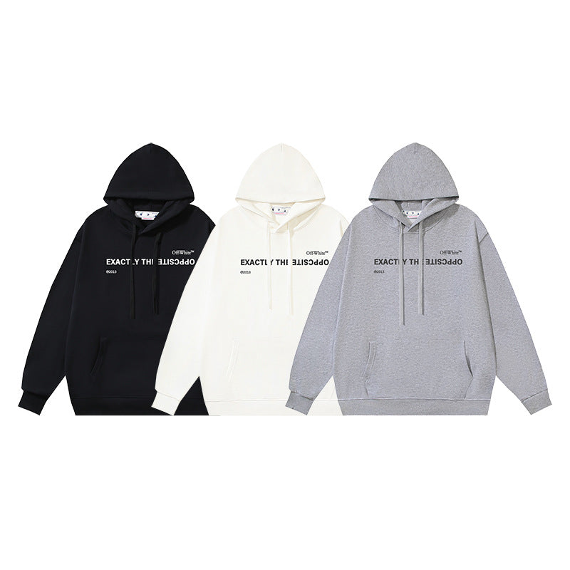 OW simple letter pattern hooded sweater